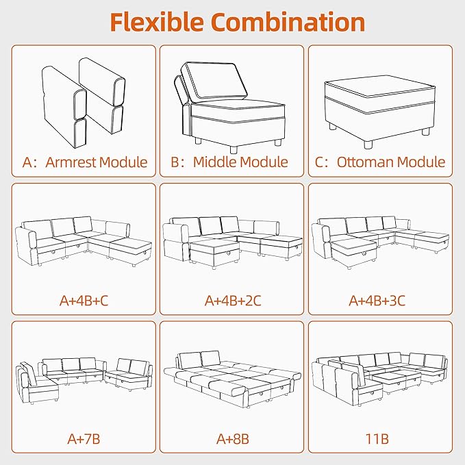 GAOMON Chenille Armrest Module for Modular Sectional Sofa, 90°-180° Adjustable Sofa Armrest, A Pair of Couch Armrests for Sectional Sleeper Sofa, Gray