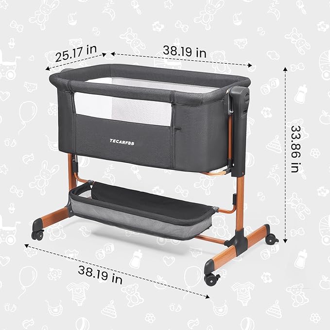 Baby Bassinet, 3 in 1 Bedside Sleeper for Newborn, Bedside Bassinet for Baby with 6 Adjustable Height, Soft Mattress, Compact, Easy to Fold