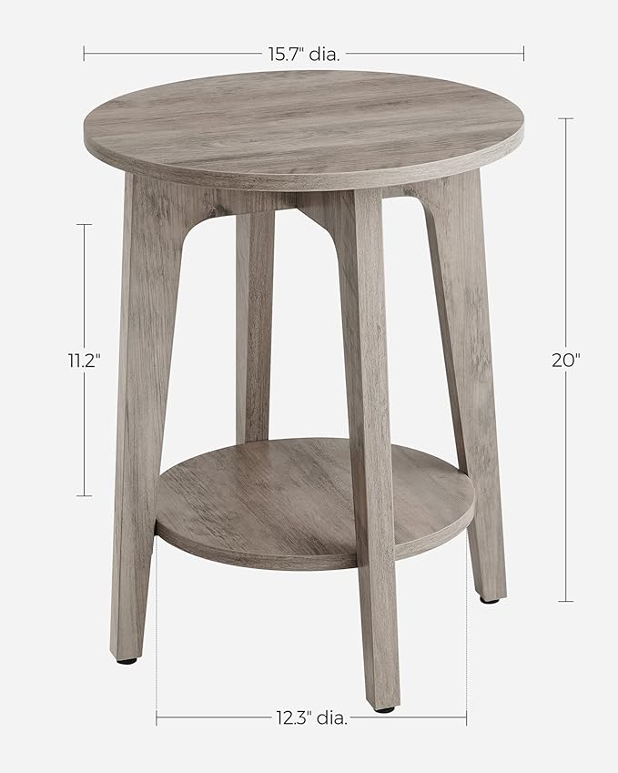 VASAGLE Side Table, Small Round End Table with Lower Shelf, Nightstand for Small Spaces, Living Room, Bedroom, Greige ULET283T02