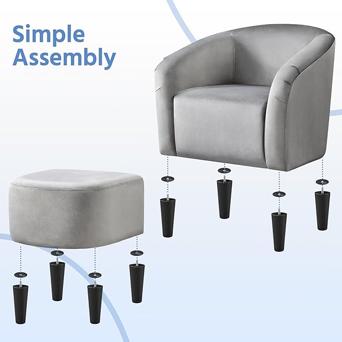 Yaheetech Accent Chair with Ottoman Set, Modern Upholstered Soft Barrel Chair with Footstool, Comfy Fabric Armchair and Footrest for Living Room/Bedroom/Reading Room/Guestroom, Gray
