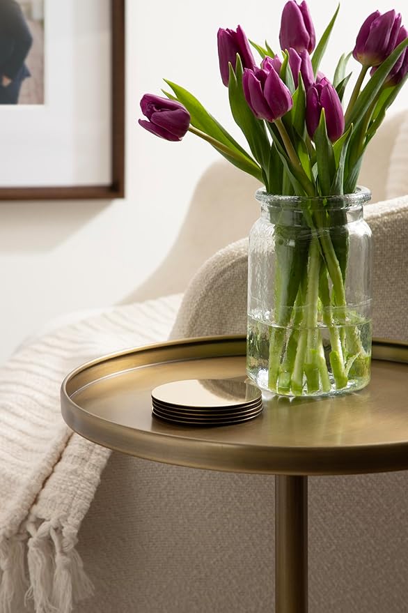 Kate and Laurel Tira Elegant Round Side Table, 14 x 24, Brass and Black, Modern Glam Circle End Table for Use as Bedroom Nightstand or Living Room Table Option