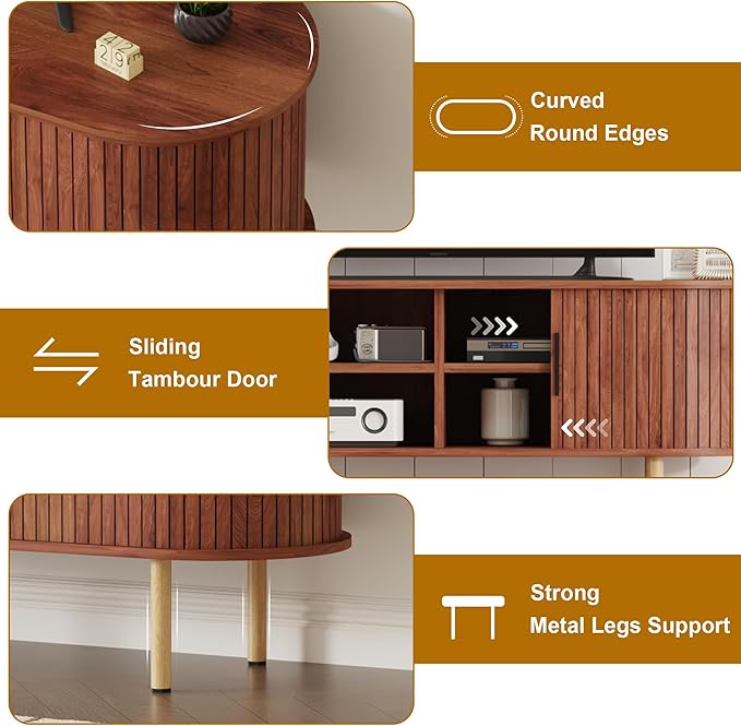 GarveeHome 47.2" TV Stand, Modern TV Console Table with Storage Compartment and Sliding Door, Gaming Entertainment Center with Cabinet for Living Room, Bedroom, Office, Walnut