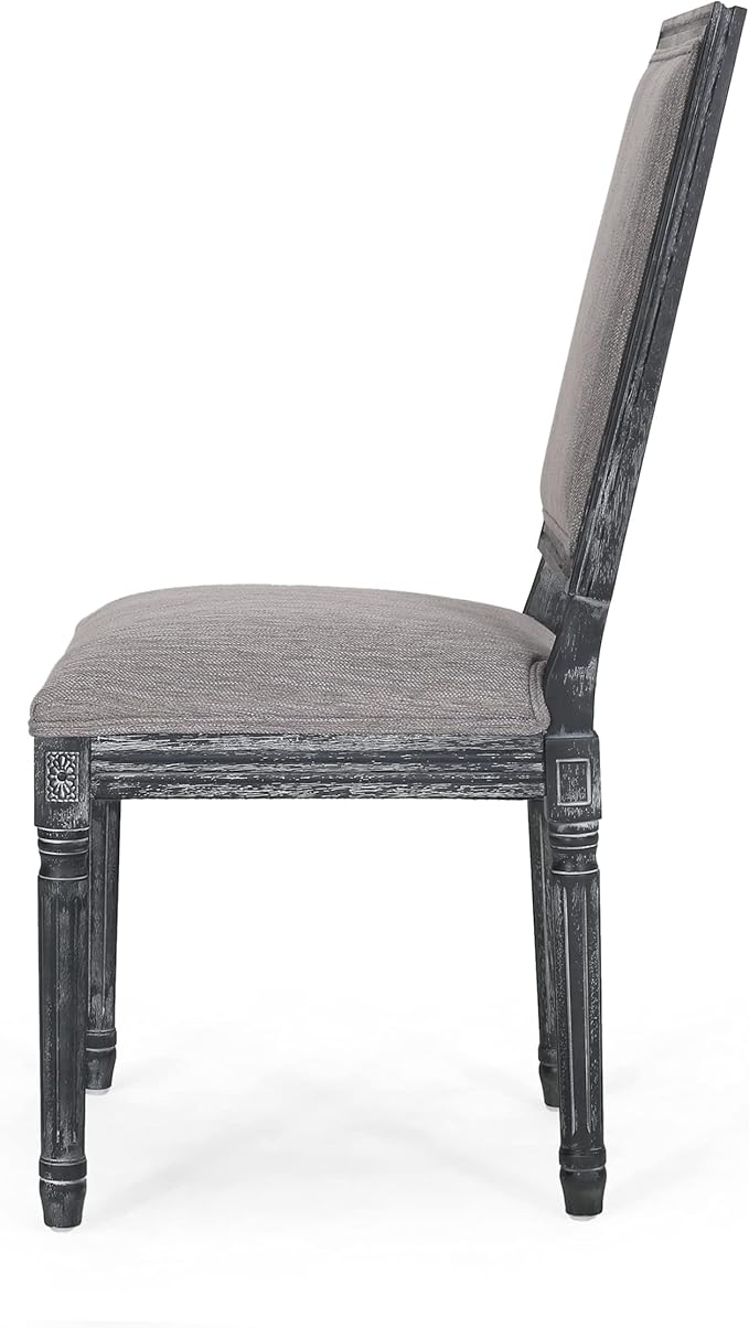 Christopher Knight Home Regina French Country Dining Chairs Set of 2, Wooden Dining Room Chair, High Back Kitchen Side Chair, Fabric Upholstered Armless Extra Seat, Gray
