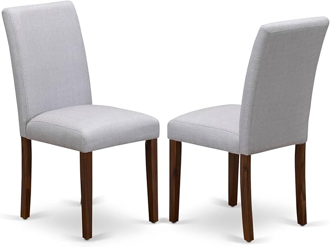 East West Furniture AMAB3-AWA-05 3 Piece Kitchen Table Set for Small Spaces Contains a Round Dining Room Table with Pedestal and 2 Grey Linen Fabric Parsons Chairs, 36x36 Inch, Walnut