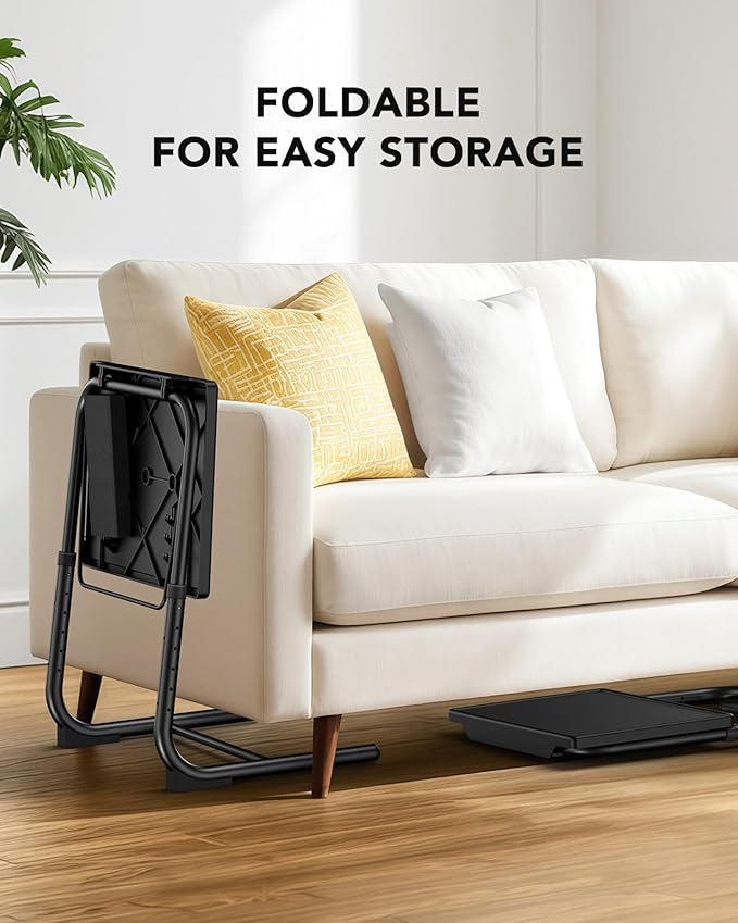 HUANUO TV Tray, Adjustable TV Dinner Tray, 20.5 x 15.4 inch Folding Tray Table with Storage Pocket, 6 Height Settings, 3 Angle Adjustments, Comfortable Tray Tables for Bed & Sofa, HNTT04B
