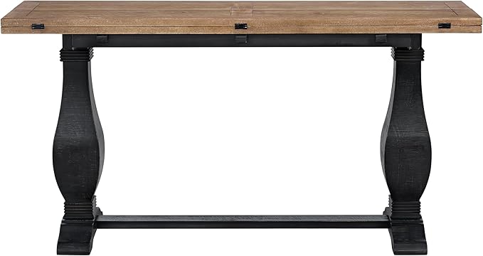 Martin Svensson Home Napa Solid Wood Pedestal Flip-Top Sofa Console Table, Black and Driftwood