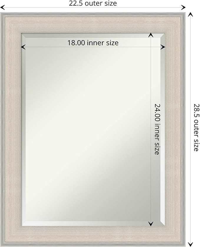 Amanti Art White Bathroom Mirror for Over Sink, 29x23 Cottage White Silver Rectangle Vanity Mirror, Medium Coastal Wood Frame, Hangs Horizonally and Vertically, Bathroom Wall Decor, Beveled Edge