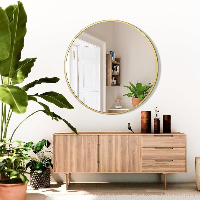 Gold Round Mirror 30 Inch Circle Mirror Bathroom Mirror Large Round Mirrors Brushed Metal Frame Anti-Rust Tempered Glass for Bathroom Bedroom Entryway Living Room