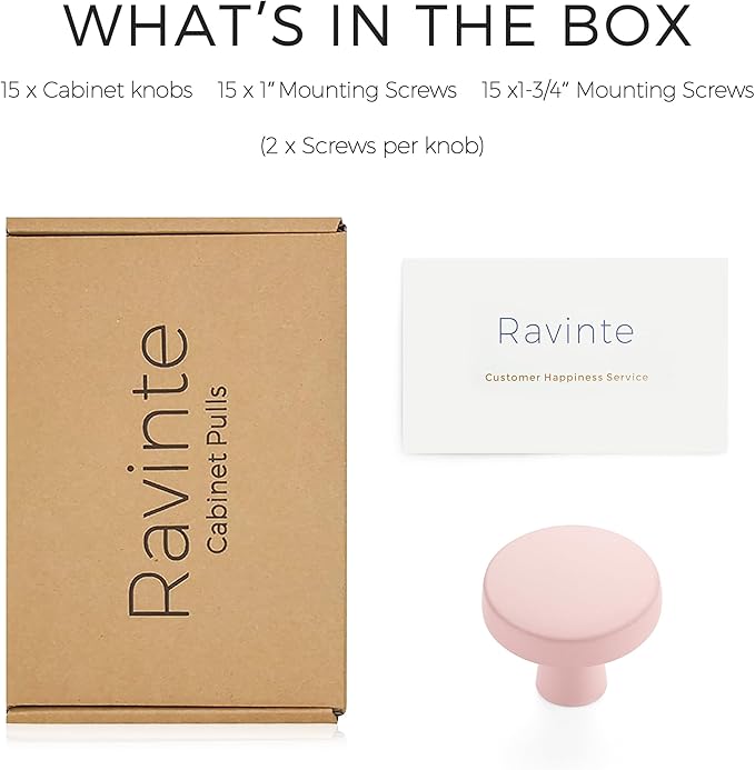 Ravinte 15 Pack Drawer Pulls 1-1/4 Inch Pink Kitchen Cabinet Knobs Solid Round Dresser Handles for Simple Cupboard Hardware