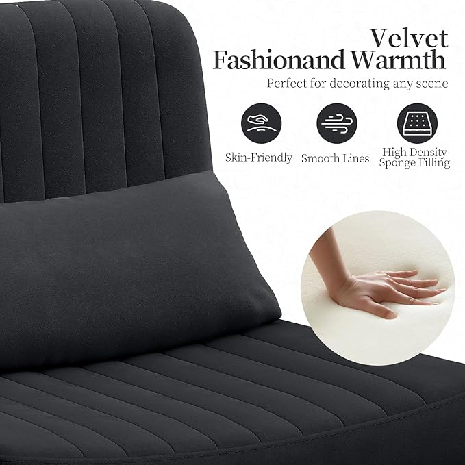 Warmiehomy Criss Cross Office Chair with Wheels, Velvet Cross-Legged Desk Chairs for Home, Height Adjustable Swivel Wide Seat Computer Chair, Morden Vanity Chair for Women, Black