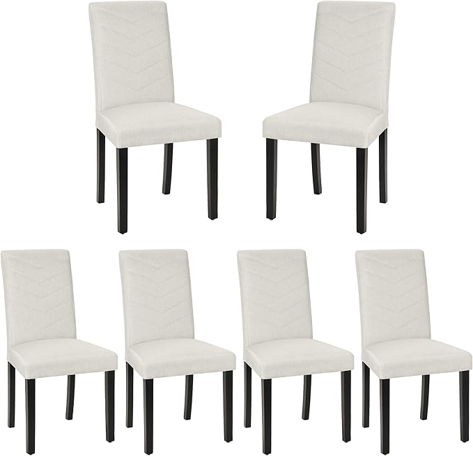 VECELO Upholstered Dining Chairs Set of 6, Fabric Wood Legs High Back for Kitchen Living Room, Beige