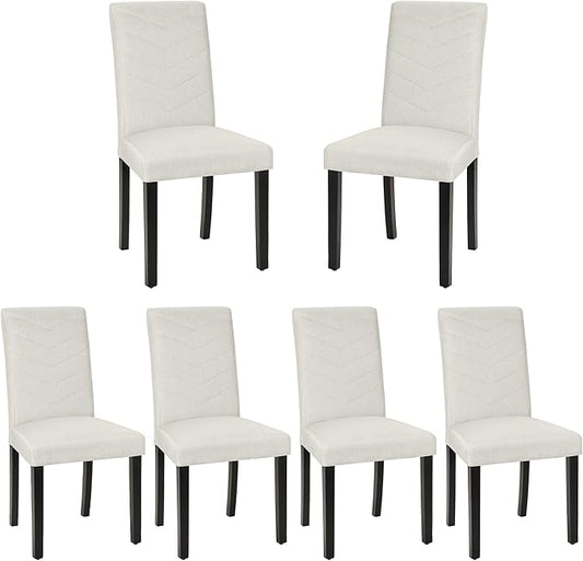 VECELO Upholstered Dining Chairs Set of 6, Fabric Wood Legs High Back for Kitchen Living Room, Beige