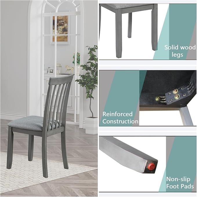 Dining Chairs Set of 4, Modern Kitchen Chair with Linen Upholstered Seat Cushion & Curved Backrest, 36" H Counter Height Dining Side Chairs with Non-Slip Feet Pads for Living Room, Grey