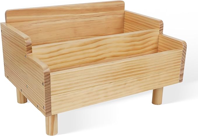 Kids Bookshelf,Montessori Bookshelf Small for Toddler,Baby Book Shelf Caddy with Divider,Toddler Book Storage Holder Container Wooden for Playroom,Kids Room,Nursery,Classroom,Pine (Natural Wood)