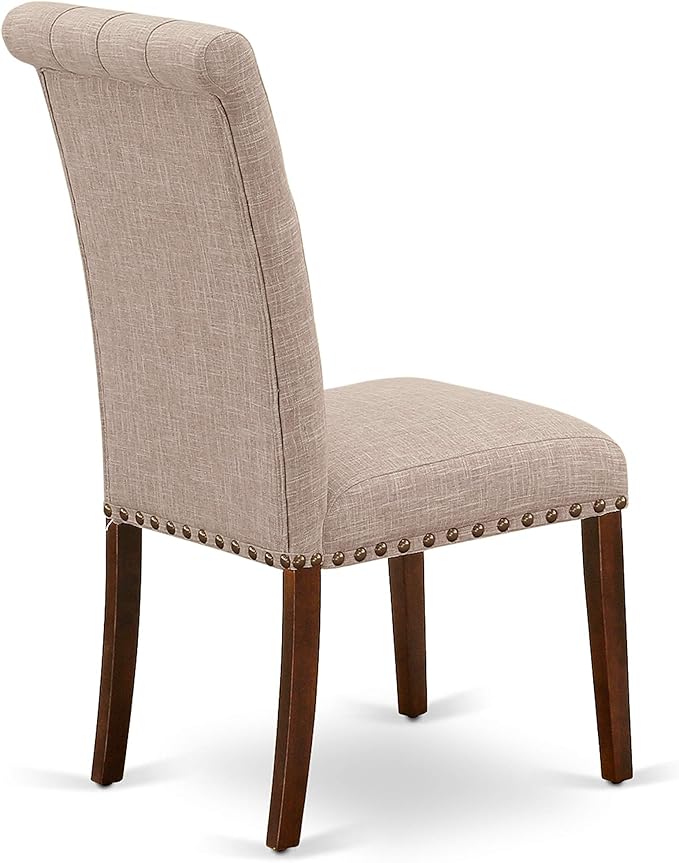East West Furniture NOBR3-MAH-04 3 Piece Dining Room Table Set Contains a Rectangle Kitchen Table with Butterfly Leaf and 2 Light Tan Linen Fabric Parson Chairs, 32x54 Inch, Mahogany