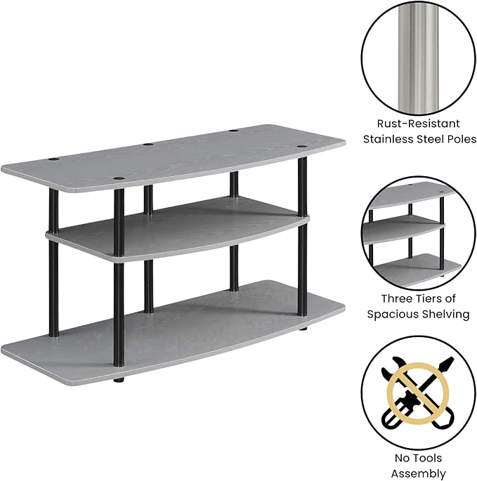 Convenience Concepts Designs2Go No Tools 3-Tier Wide TV Stand 42" - Entertainment Center for TVs up to 46 Inches, Modern TV Mount with Shelves for Living Room, Gray/Black