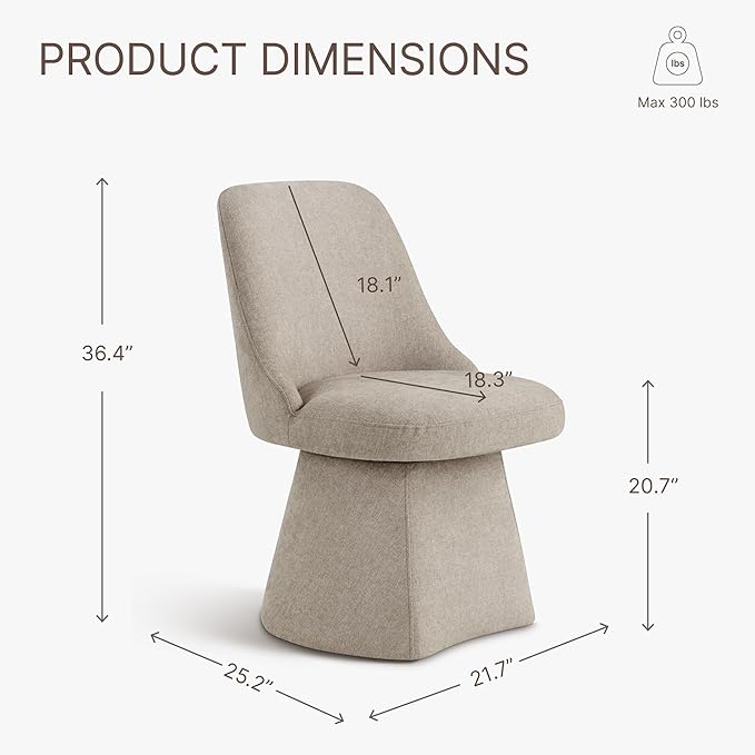 Swivel Dining Chair Mid Century Modern DeskChair High Back Upholstered Linen Fabric SideChair for Kitchen Diningroom Bedroom,Khaki,2 Box