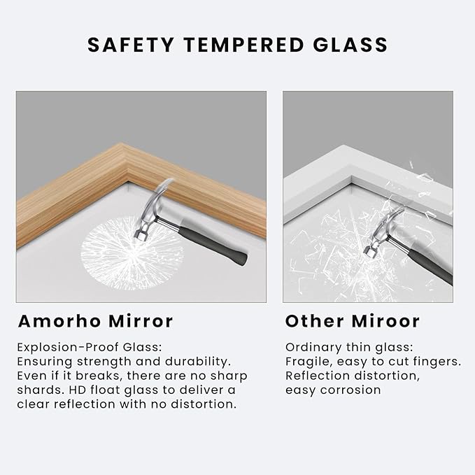 Amorho 40X30 Inch Bathroom Mirror for Wall, Oak Wood Grain Metal Framed Mirror, Anti-Rust, Hang Horizontally/Vertically, Suitable for Vanity, Bedroom, Farmhouse, Bathroom