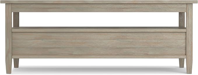 SIMPLIHOME Warm Shaker Coffee Table - 48 inch Wide Solid Wood Cocktail Table in Distressed Grey, Transitional Living Room Table with 2 Storage Drawers and Open Shelf for Sitting Area or Lounge
