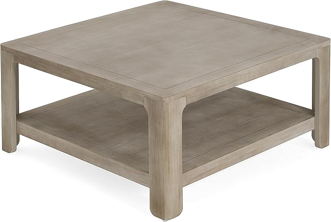 Christopher Knight Home Doran Small Coffee Table with Storage, Modern MDF Square Side Table, Multifunctional Accent Table with Spacious 2-tier Design, Semi-open Design Indoor Furniture, Light Grey Ash