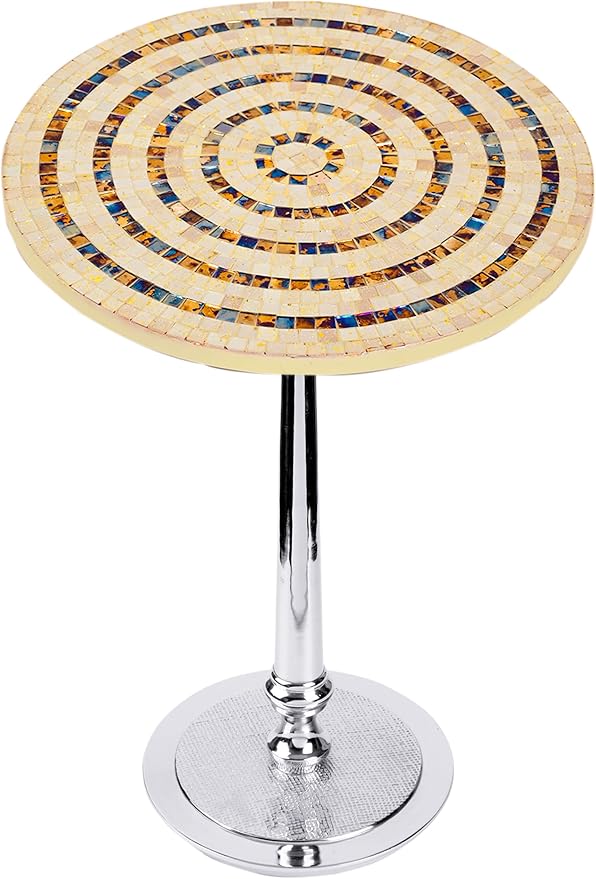 CLEENTABLE Mosaic Round End Table - Lightweight Handcrafted Accent Coffee Table with Durable Enamel Finish & Aluminum Legs Modern Side Table for Living Room, Bedroom & Balcony (Multi)