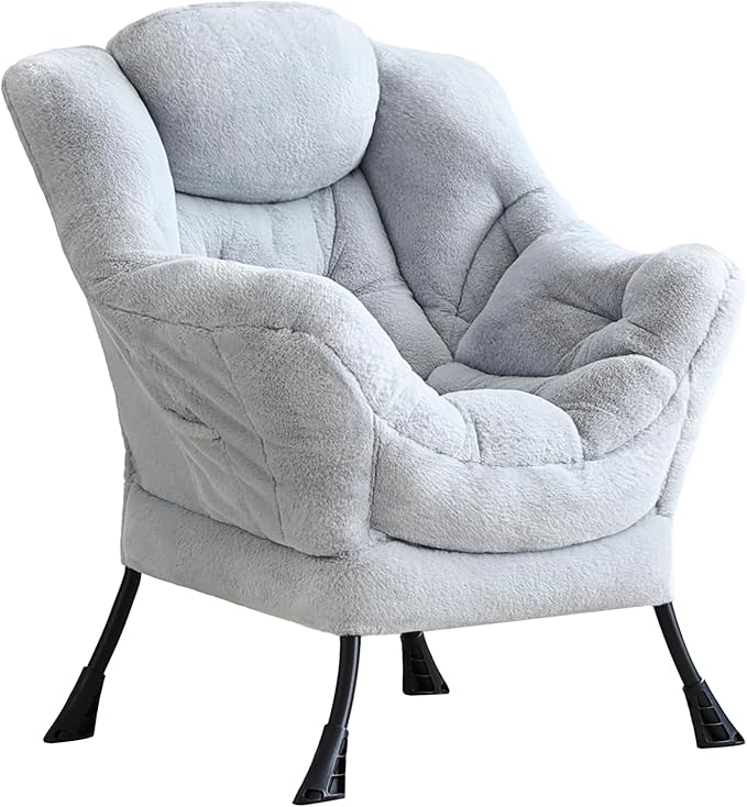 LITA Lazy Chair with Ottoman, Modern Accent Leisure Upholstered Sofa, Contemporary Lounge Reading Chair with Armrests and a Side Pocket for Living Room, Bedroom & Small Space, Single Plush Grey