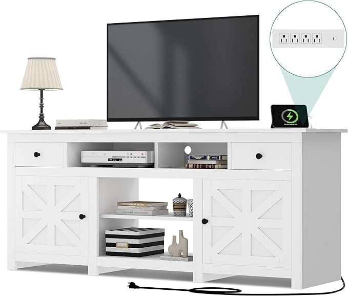YITAHOME TV Stand for 75/80 Inch TV, Entertainment Center, TV Cabinet with Drawers and Power Outlet, White TV Console for Living Room Furniture (70 Inch Lenght 30 Inch High)