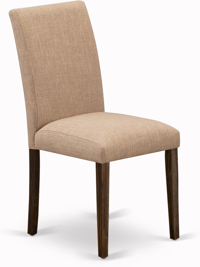 East West Furniture V797AB747-5 5 Piece Modern Dining Table Set Includes a Rectangle Wooden Table with V-Legs and 4 Light Sable Linen Fabric Parsons Dining Chairs, 40x72 Inch, Multi-Color