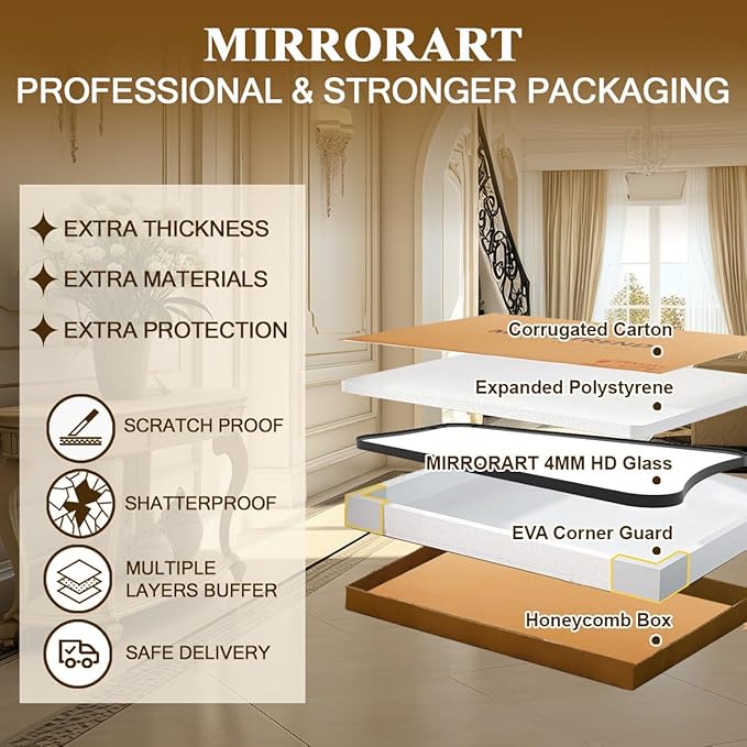 Black Bathroom Vanity Mirrors, 24 x 36 Irregular Wall Mirror with Black Trim Frame, Modern Asymmetrical Wall Mirror, Unique Shaped Decorative Mirrors for Living Room, Bedroom, Fireplace