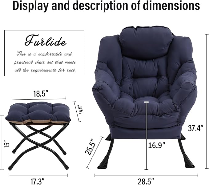 Lazy Chair with Ottoman, Modern Chair with Folding Footrest, Lounge Accent Chair, Comfortable Reading Chair (Navy Blue)