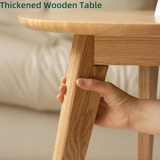 100% Solid Oak Wood Mini Coffee Table, Round Living Room Table Side Table w/Solid Wood Legs, Walnut Mid Century Sturdy Tables for Bedroom Balcony Living Room (23.62" D x 13.78" H)