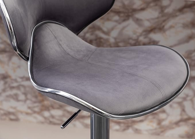 Roundhill Furniture Masaccio Velvet Upholstered Adjustable Swivel Barstool, Set of 2, Gray