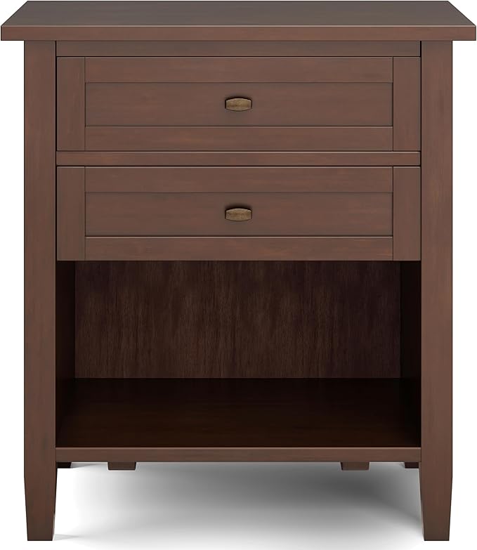 SIMPLIHOME Warm Shaker SOLID WOOD 24 Inch Wide Transitional Bedside Nightstand Table in Russet Brown, For the Living Room and Bedroom