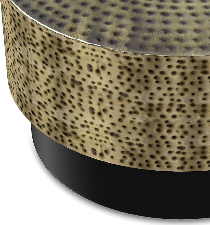 SIMPLIHOME Montrose Metal Coffee Table - 30 inch Wide Solid Iron Round Living Room Table in Antique Gold and Black, Modern Industrial Cocktail Table for Lounge with Hand-Hammered Texture, Assembled