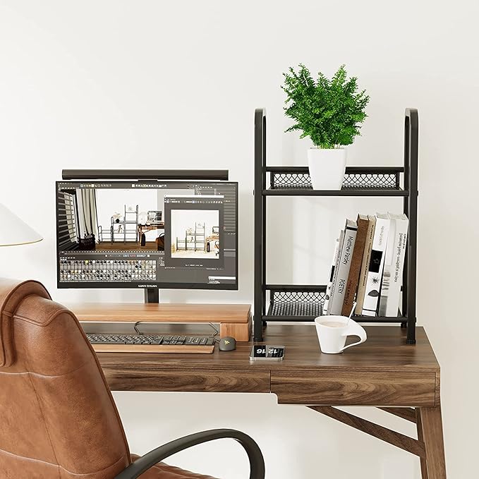 Bookshelf Storage Shelf Bookcase Freestanding Storage Stand for Living Room, Bedroom, Kitchen, Rust Resistance, Easy Assembly Free Combination Multi-Functional Organizer (2 Tiers, Black)