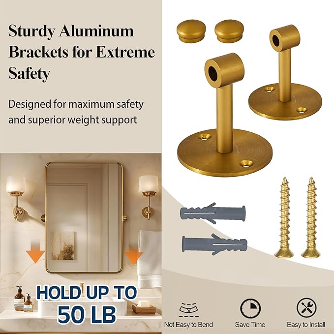 ANDY STAR Gold Pivot Mirror, 20" x 28" Brushed Brass Metal Frame Vanity Mirrors for Over Sink, Farmhouse Rectangle Bathroom Mirror with Adjustable Tilting Design Wall Mounted