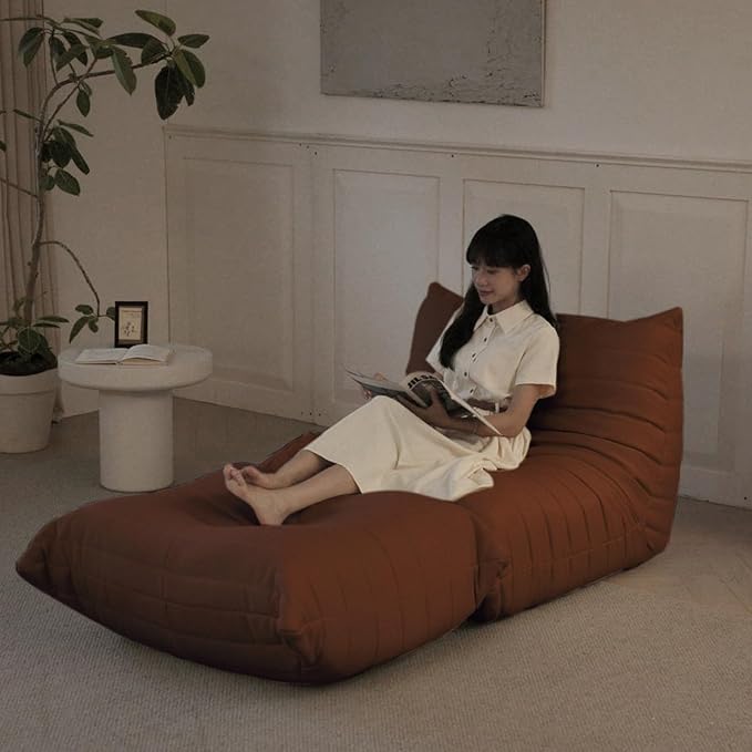Luxury Sofa Couch Chair, Lazy Floor Seating, Fireside Bean Bag Chair, Ergonomic Tatami Sofa Lounger for Living Room, Bedroom, Office, Single Seat, Brown