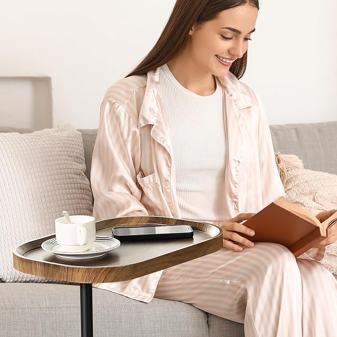 360° Swivel TV Tray Table for Dinner,Adjustable Small Bedside Table with Wheels, C Shaped End Table for Couch, Couch Side Tables That Slide Under Sofa and Bed, Suitable for Coffee,Snack,Drink