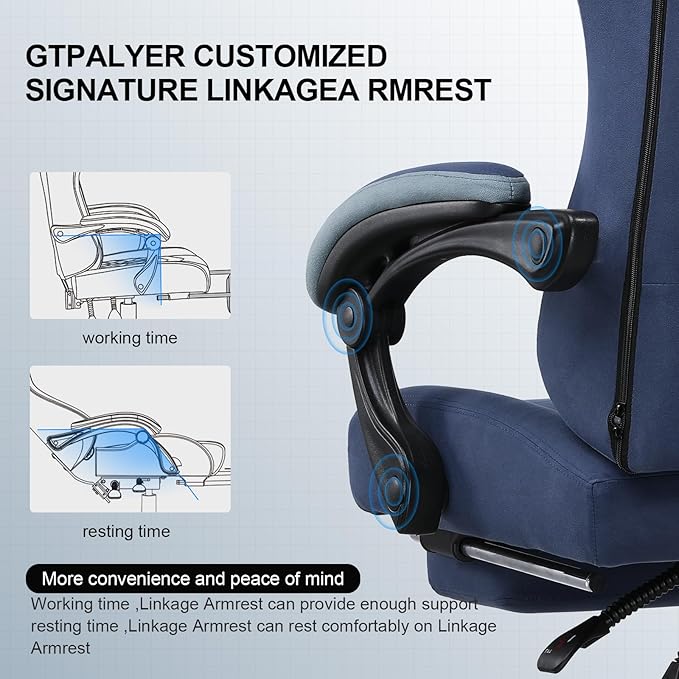 GTPLAYER Gaming Chair, Computer Office Chair with Pocket Spring Cushion, Linkage Armrests and Footrest, High Back Ergonomic Computer Chair with Lumbar Support Task Chair with Footrest