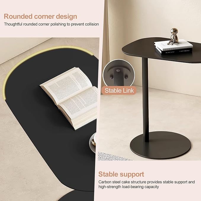 Modern Metal Side Tables Shaped End Table for Couch, Small C Shaped Side Table, C-Shaped Tables for Eating Couch Tables Counter for Living Room, Dining Room, Small Space, Black