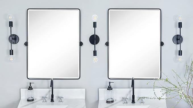 TEHOME 30x40 Pivot Mirror Matt Black Tilt Bathroom Vanity Mirror Large Black Metal Framed Rectangle Tilting Beveled Vanity Mirrors for Wall, Vertical Hanging