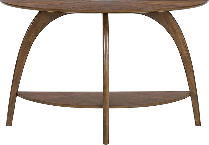 Martin Svensson Home LAX Walnut Brown 48-Inch Half-Moon Wood Sofa Console Table with Shelf Storage