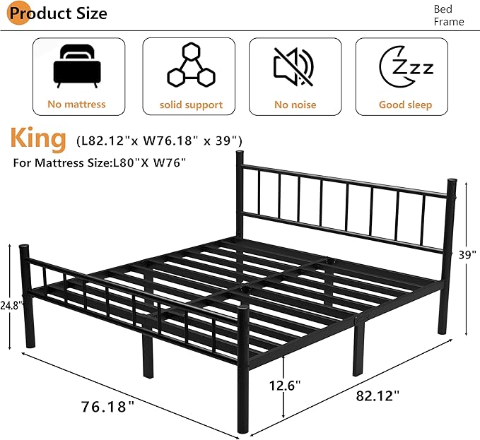 Metal Bed Frame,14Inch King Size Bed Frame with Storage Space,Heavy Duty Sturdy Mattress Foundation,Easy Assembly,No Box Spring Needed,King