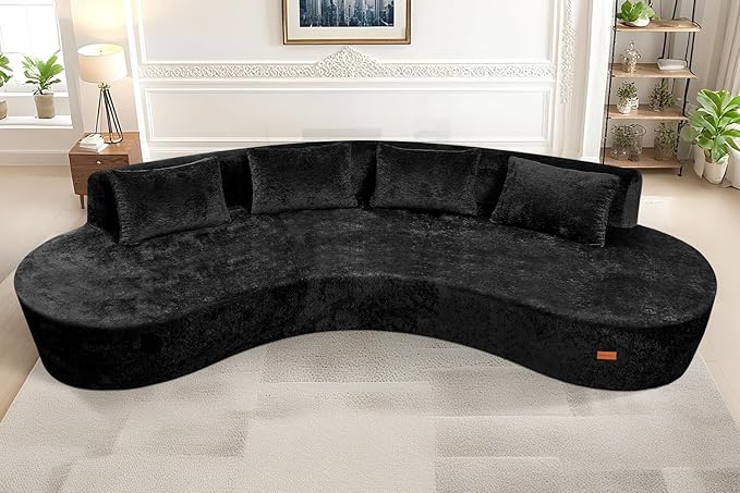 Homguava 130'' Modular Sectional Sofa,Curved Modern Sofa with Memory Foam,Deep Seat Cloud Couch with 4 Pillows,Upholstered Oversized Couches for Living Room Apartment Office,No Assembly Required-Black