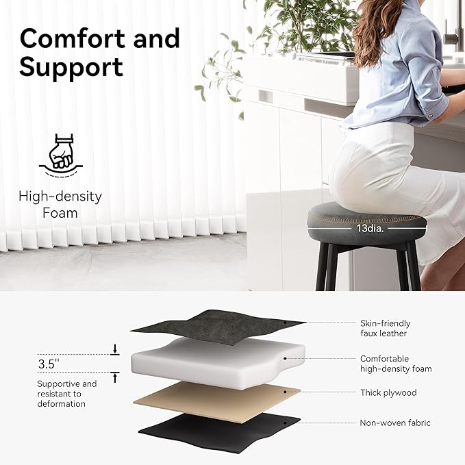 Counter Height Bar Stools, 26" H Backless Bar Stools Set of 6, Upholstered Faux Leather Kitchen Counter Stools, Mid Century Modern, Kitchen Island Home Bar, Pub, Black Grey