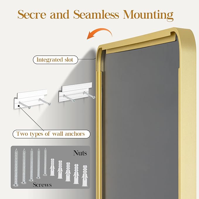 50×30 Glod Bathroom Mirror, Rectangular Bathroom Vanity Mirror for Wall with Rounded Corners & Aluminum Alloy Frame, Tempered-Glass, Modern, Farmhouse, Horizontal/Vertical, Entryway, Bedroom