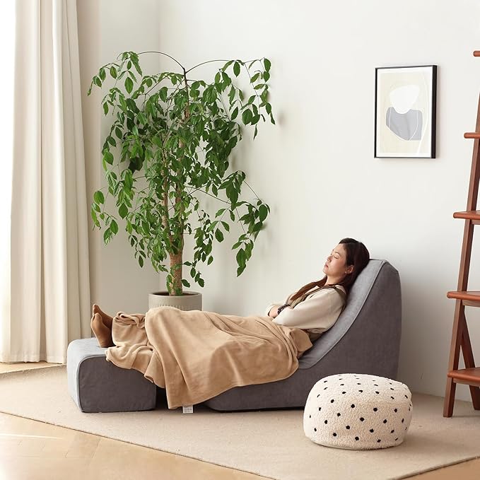 N&V Bean Bag Chair Single Seated Foam Sofa Armless Floor Sofa with High Density Foam Removable and Machine Washable Cover (Grey, Large, No Stripes)
