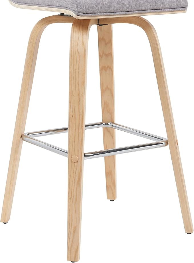 Vienna Modern Swivel Bar Height Stool with Grey Upholstered Seat and Patterned Oak Wood Frame Set of 3