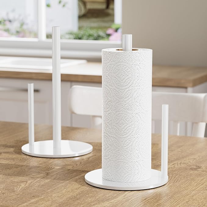 Paper Towel Holder White Kitchen Roll Holder, Paper Towel Holder for Kitchen Roll Organize, Countertop Roll Dispenser with Weighted Base