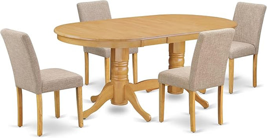 East West Furniture VAAB5-OAK-04 5 Piece Kitchen Table Set for 4 Includes an Oval Dining Table with Butterfly Leaf and 4 Light Tan Linen Fabric Upholstered Chairs, 40x76 Inch, Oak
